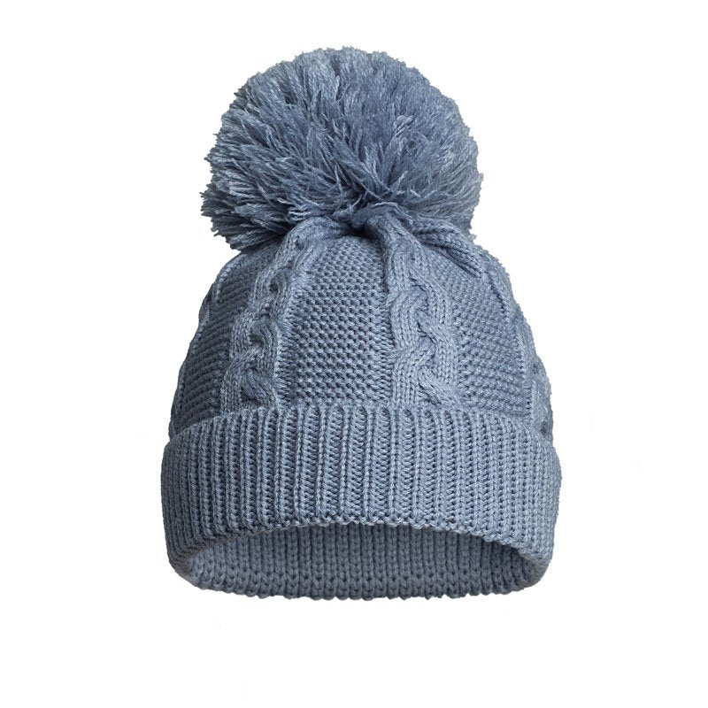 Cable Knit Hat with pom pom baby and toddler - Dusty blue