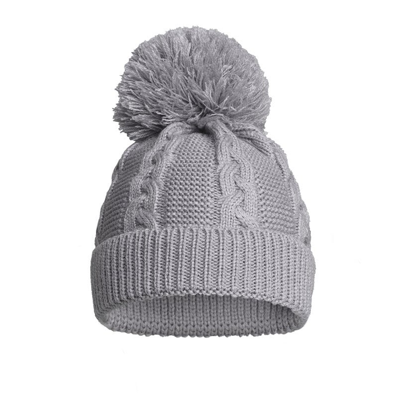 Cable Knit Hat with pom pom baby and toddler Grey