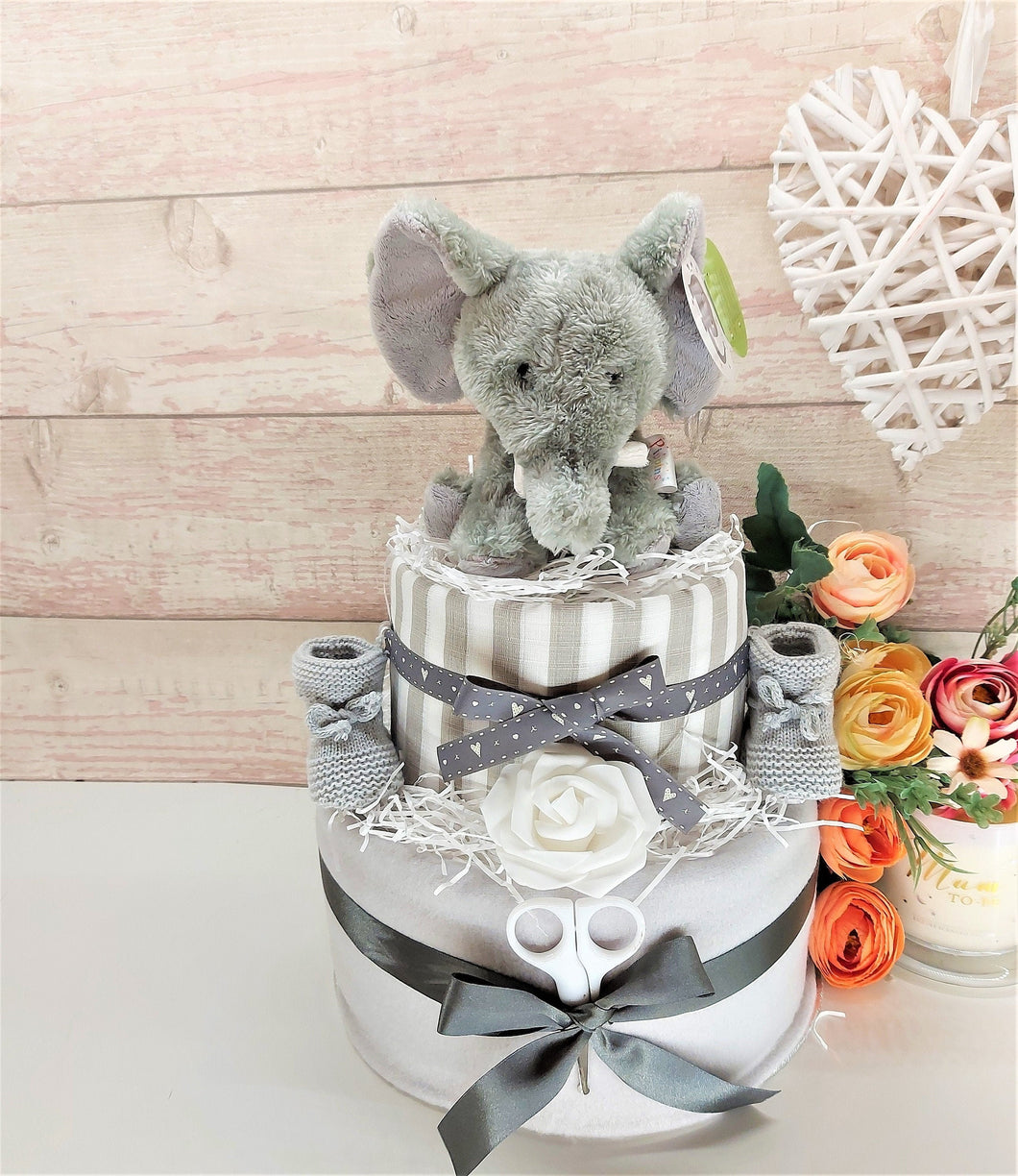 Nappy Cake, Elephant theme, Baby shower gift, Unisex Baby hamper, Baby boy gift, Baby girl gift, Mum to be gift, Neutral baby shower gift,