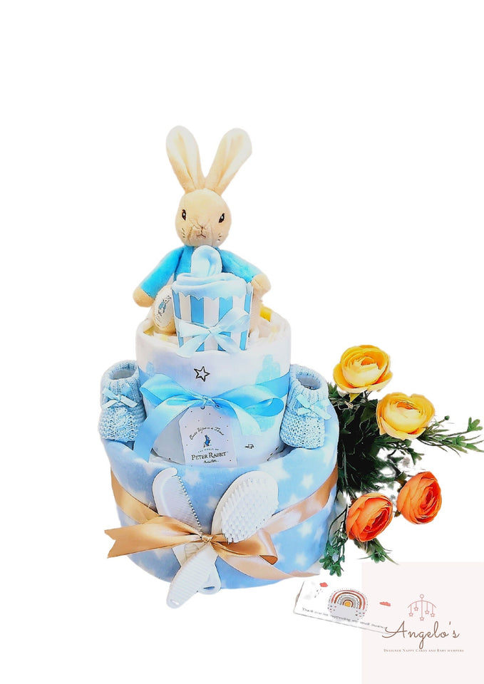 Peter Rabbit Nappy Cake, Nappy Cakes, Baby Shower gift, Baby Boy nappy cake, mum to be gift, baby boy hamper, New Parents Gift