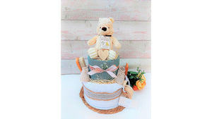 New Deluxe Classic Winnie the Pooh nappy cake, with Pooh licenced soft toy, baby shower gift, maternity gift, baby hamper, baby shower decor