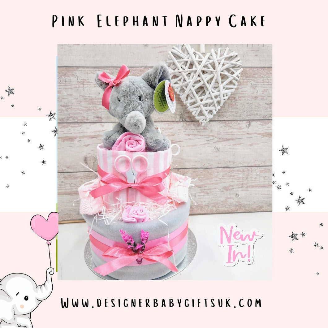 Nappy Cakes, Baby Pink  Elephant theme, Baby girl hamper,  Baby girl gift, Mum to be gift, Baby Girl Shower gift, New parents gift