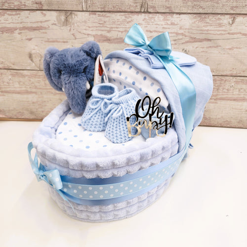 New Baby Boy nappy cake, elephant pram nappy cake, baby shower gift, unisex baby gift, mum to be gift, new parents, baby boy gift