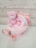 New Baby Girl, Baby Bear pram nappy cake, with baby hat, baby brush and comb, baby shower gift, unisex baby gift, mum to be gift,