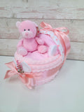 New Baby Girl, Baby Bear pram nappy cake, with baby hat, baby brush and comb, baby shower gift, unisex baby gift, mum to be gift,