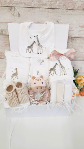 Gorgeous Baby Hamper,10 piece Safari Giraffe gift box hamper, personalised baby gift, baby shower gift, baby boy gift, baby girl gift