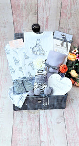 Adorable Unisex Baby Hamper, Safari Zebra theme, Baby shower basket, Baby shower gift, New parents gift, maternity leave